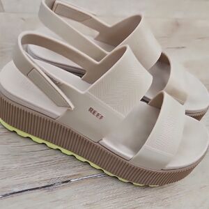 Reef Women's Tan and Yellow Platform Sandals